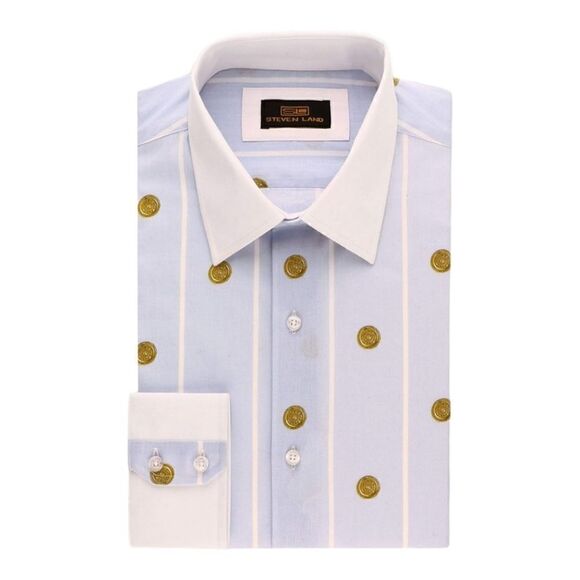 MEN'S STEVEN LAND GREEK MEDALLION LIGHT BLUE DRESS SHIRT. DS 2033. - Picture 2 of 4